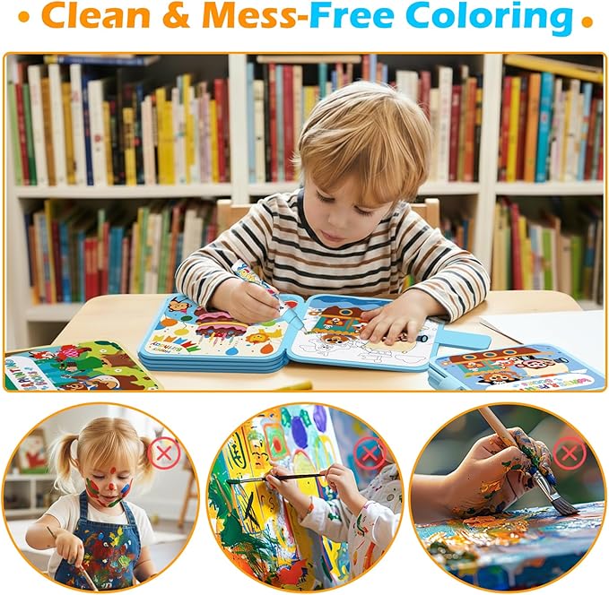 BATHKITS Reusable Water Painting Book for Kids - 3 Pack Magic Water Coloring Books with Water Pens, Fairy Tale, Animal & Space Themes | No Mess Paint, Travel Activity Toy, Gift Box, 30 Pages, Ages 3+