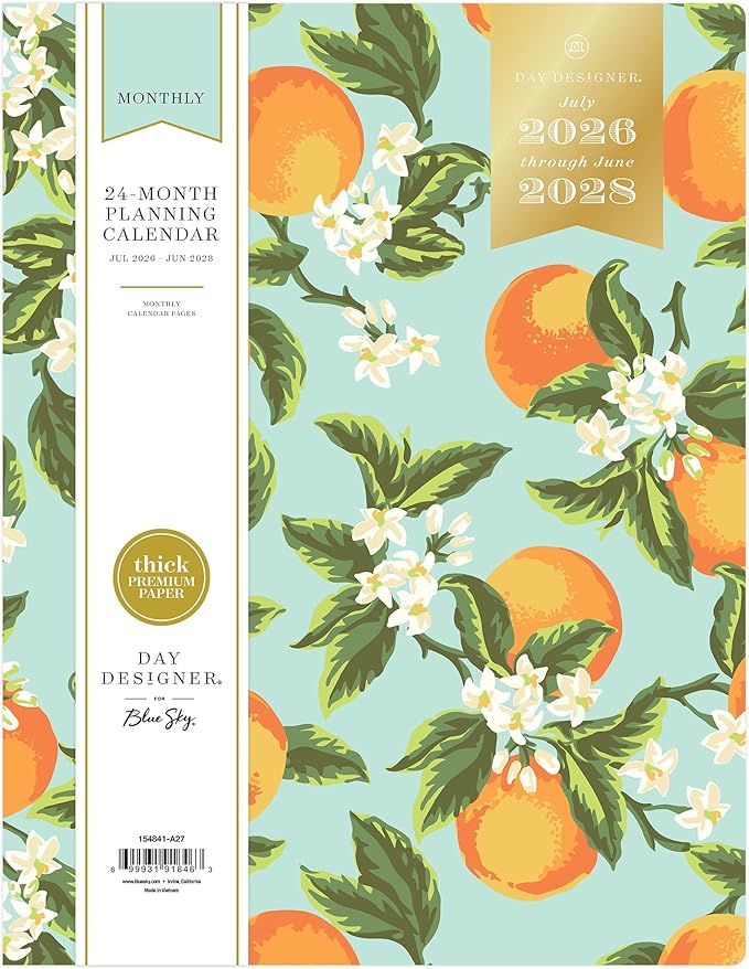 Blue Sky Day Designer 2026-2028 Monthly Academic Year 24 Month Planner Calendar, July 2026 - June 2028, 8.5" x 11", Flexible Cover, Stapled Binding, Orange Blossom Mint