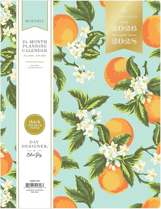 Blue Sky Day Designer 2026-2028 Monthly Academic Year 24 Month Planner Calendar, July 2026 - June 2028, 8.5" x 11", Flexible Cover, Stapled Binding, Orange Blossom Mint