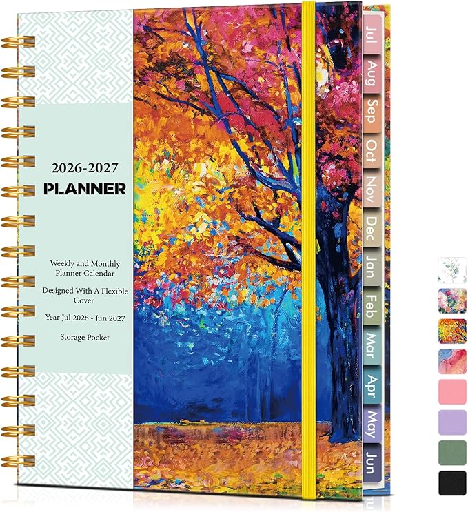 Academic Planner 2026-2027, Weekly and Monthly Calendar Planner from July 2026 - June 2027, 6.1" x 8.2" A5 Large Daily Agenda Book with Tabs, Flexible Cover, College School Organizer for Student Teacher, Autumn Woods
