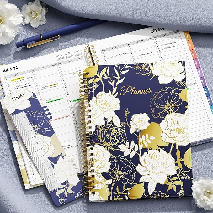 SUNEE 2026-2027 Appointment Book, Quarter-Hourly, Weekly & Monthly - from July 2026 to June 2027, 6.4"x8.3" Academic Planner, Flexible Cover, Note Pages, Bookmark, Spiral Binding, Vintage