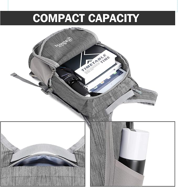 ZOMAKE Lightweight Packable Backpack, 18L Small Foldable Daypack for Hiking | Water Resistant Collapsible Backpacks for Women Men, Everyday Carry, Multi Compartment Storage, Adjustable Strap(Medium Grey)