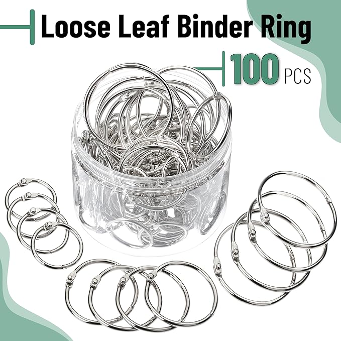 Mr. Pen- Loose Leaf Binder Ring, 100 Pack, 3 Sizes (1", 1.5", 2"), Metal Loose Leaf Binder Book Rings Bulk for Books and Index Cards, Scrapbook, Keychains, School, Home, Office, Silver