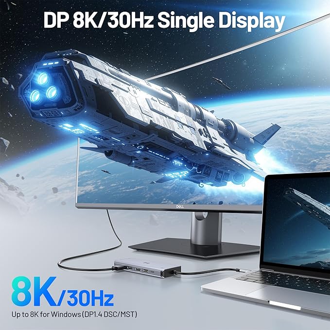 USB C Docking Station 4 Monitors,13 in 1 Laptop Docking Station 3 Monitors with Dual HDMI,8K DP,VGA,10Gbps USB A/C Data Transfer, PD Charging,USB C Hub Multiport Adapter for Windows/macOS Laptop
