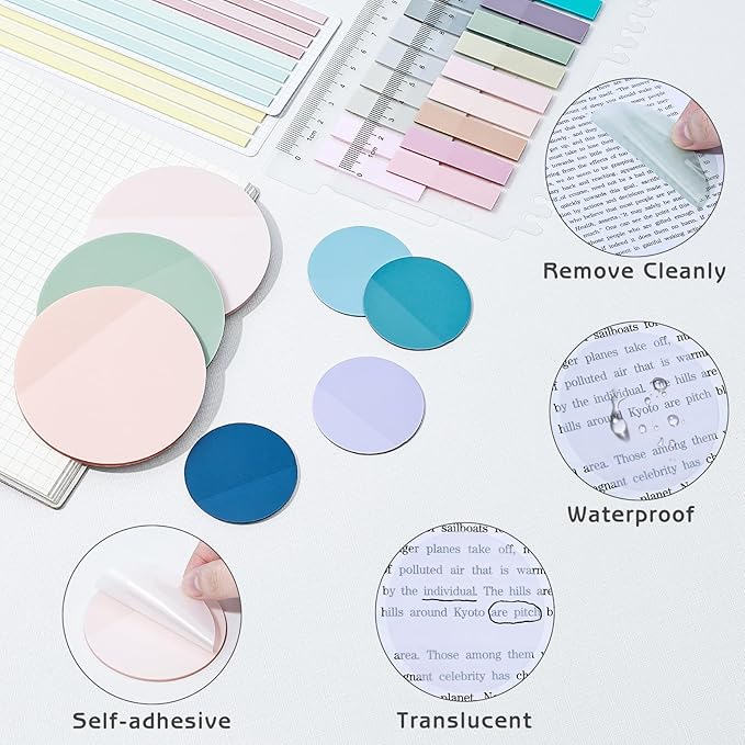 870 Sheets Transparent Sticky Notes, Clear 3 x 3 Round Sticky Notes with Marker, Waterproof Translucent Annotation Index Tabs for Bible Study Journaling Supplies