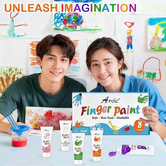 AROIC 8PCS Washable Finger Paint, Non-Toxic Finger Paints 8Colors(1.05fl oz), Art Supplies Painting Supplies Gifts, Hand Paint DIY Crafts for Children Age 13+ and Adults