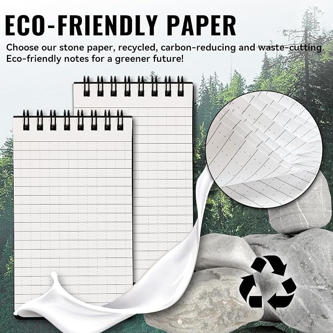 4 Pack Waterproof Pocket Notebook, 3" x 5" Top-Spiral Pocket Notepad