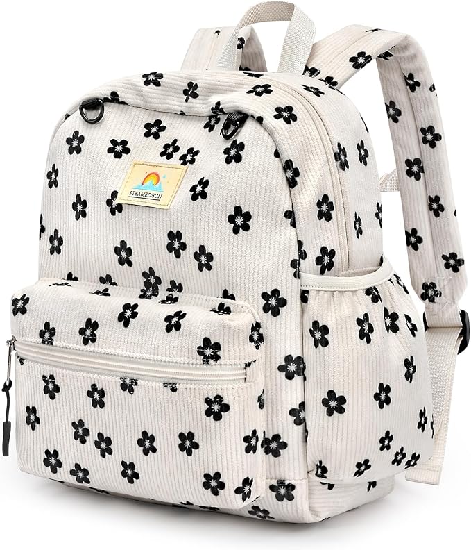 STEAMEDBUN Corduroy Toddler Backpack for Girls 2-4: Kids backpack for Boys Girls - 12 inch Preschool Kindergarten Backpacks - Flower