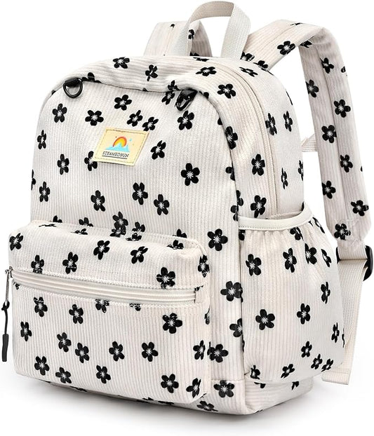 STEAMEDBUN Corduroy Toddler Backpack for Girls 2-4: Kids backpack for Boys Girls - 12 inch Preschool Kindergarten Backpacks - Flower