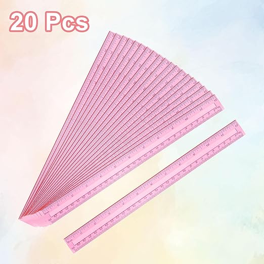 HARFINGTON 20pcs Plastic Rulers 12" (30cm) Clear Straight Ruler Measuring Tool Inches and Centimeters for Home Office Classrooms Drafting, Clear Pink
