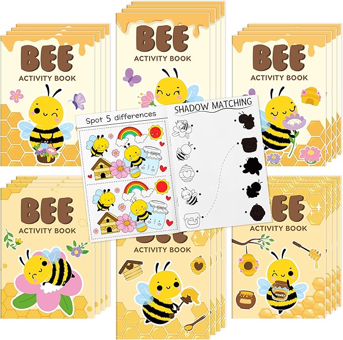 JAPBOR Bee Activity Coloring Books - 24PCS Mini Honeybees Color Activities Book Bulk for Party Favor, Spring Summer Honey Bees Small DIY Colouring Pages for Birthday Gifts Class Draw Painting Game