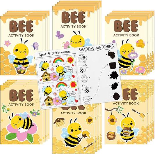 JAPBOR Bee Activity Coloring Books - 24PCS Mini Honeybees Color Activities Book Bulk for Party Favor, Spring Summer Honey Bees Small DIY Colouring Pages for Birthday Gifts Class Draw Painting Game