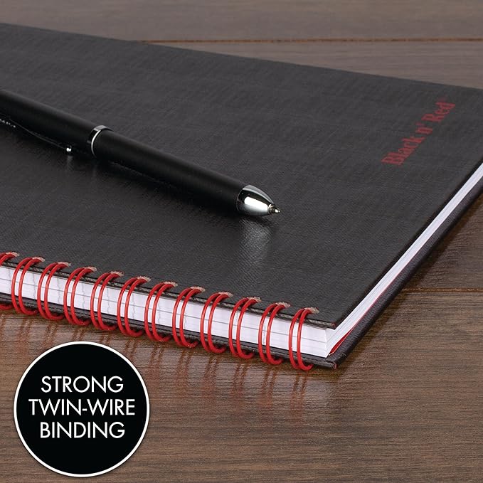 Black n' Red Notebook, Business Journal, 9-7/8" x 6-7/8", 70 Sheets, Ruled, Optik Paper, Scribzee App, Hardcover, Wirebound, Black (400110532)