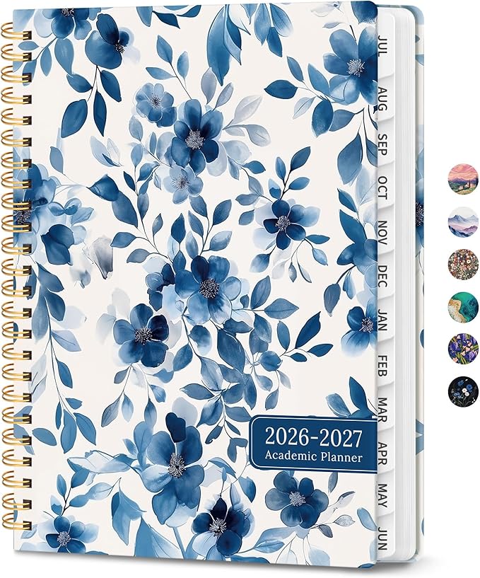 Planner 2026-2027, Monthly and Weekly Academic Planner July 2026 - June 2027, Hardcover Student Teacher Planning Agenda Calendar Book with Tabs, Perfect for Office School Supplies, A4 (8.5" x 11") - Watercolor Petal