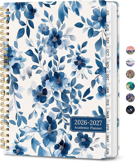 Planner 2026-2027, Monthly and Weekly Academic Planner July 2026 - June 2027, Hardcover Student Teacher Planning Agenda Calendar Book with Tabs, Perfect for Office School Supplies, A5 (6.3" x 8.5") - Watercolor Petal
