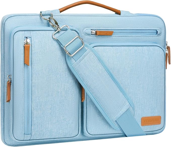 MOSISO 360 Protective Laptop Shoulder Bag,13-13.3 inch Computer Bag Compatible with MacBook Pro 14, HP, Dell, Lenovo, Asus Notebook,Side Open Messenger Bag with 4 Zipper Pockets&Handle, Air Blue
