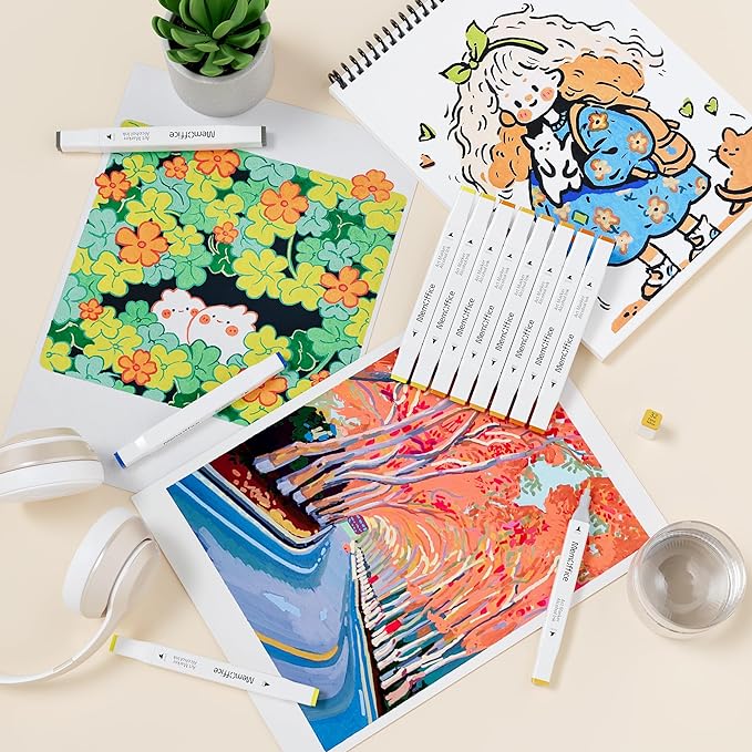 MemOffice Marking ink 162 Colors Dual Tip Artist Alcohol Markers Set with Carrying Case - Perfect for Coloring, Drawing, Sketching, Card Making and Illustration - Perfect for Adults