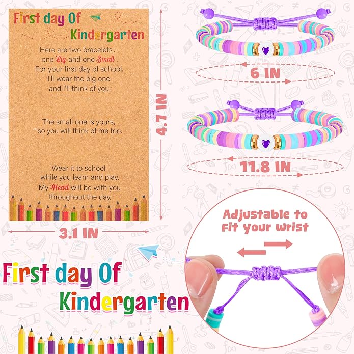 Back to School Supplies, First Day of Kindergarten Bracelet, Back to School Bracelet Mommy and Me, Prek Matching Wish Bracelets Set, Adjustable Bracelet for Boys Girls Gifts Stuff Bulk