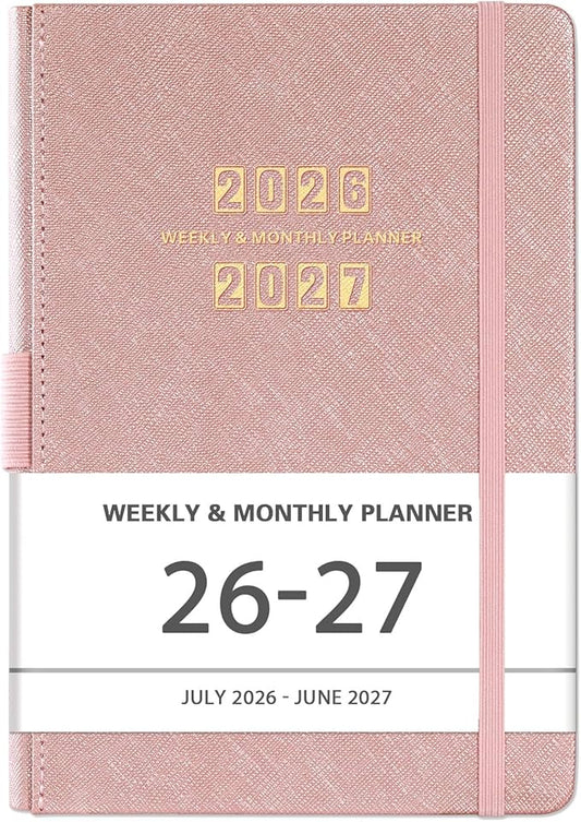2026-2027 Planner - Academic Planner 2026-2027, 26-27 Planner Weekly and Monthly, 5.75" x 8.25", Jul. 2026 - Jun. 2027, Saffiano Leather with Thick Paper, Hardcover, Pen Holder, Back Pocket with Notes Pages - Rose Gold