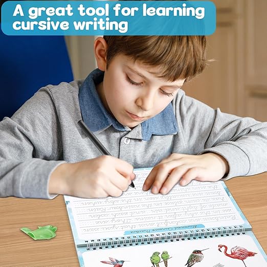 gisgfim Grooved Cursive Handwriting Workbook Magic Reusable Grooved Cursive Handwriting Practice Guided Tracing with Disappearing Ink Pens for Beginners Kids Learning Activities Supplies (Reading)