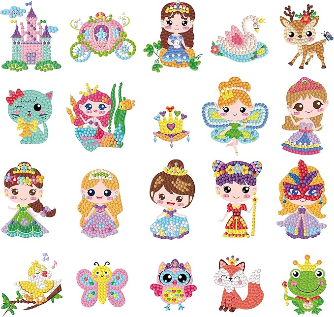 Labeol Diamond Art Kits for Kids Boys and Girls Ages 6-8-10-12 Easy to DIY Creative Diamond Art Sticker Craft by Numbers Kits for Kids and Adult Beginners (Princess)