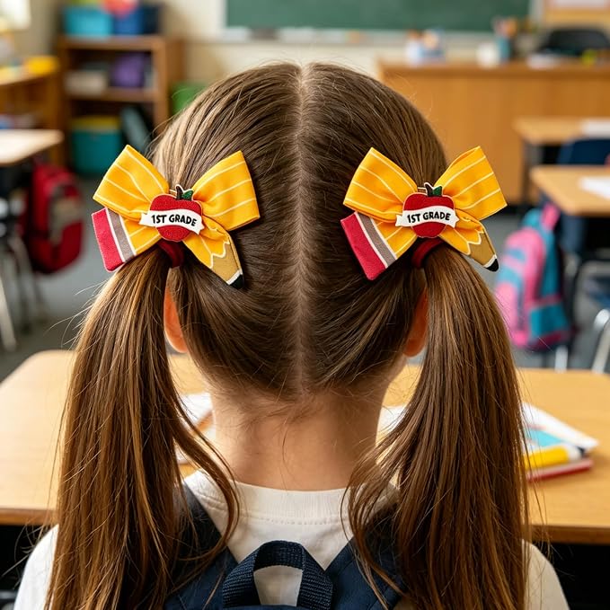 1ST Grade Back to School Supplies, 1ST Grade Back to School Hair Clips for Girls, Pencil Hair Clips Cute Yellow Hair Bows Hair Accessories for Girls First Grade First Day of School Gifts- 2Pcs