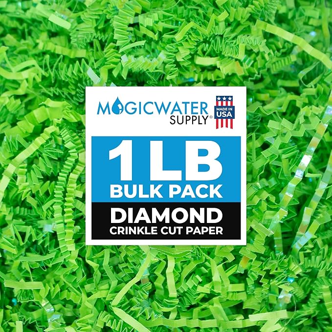 MagicWater Supply Iridescent Crinkle Cut Paper - 1 LB Diamond Lime Green - Shred Filler great for Gift Wrapping, Basket Filling, Birthdays, Weddings, Anniversaries
