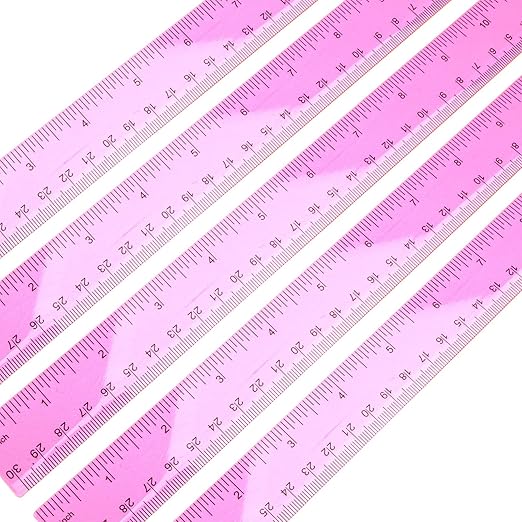 5-Piece Transparent Red Plastic Ruler Set, 12 Inch (30cm), Clear Ruler, Plastic Construction, Ideal for Artists, Designers, Architects, Engineers, Students