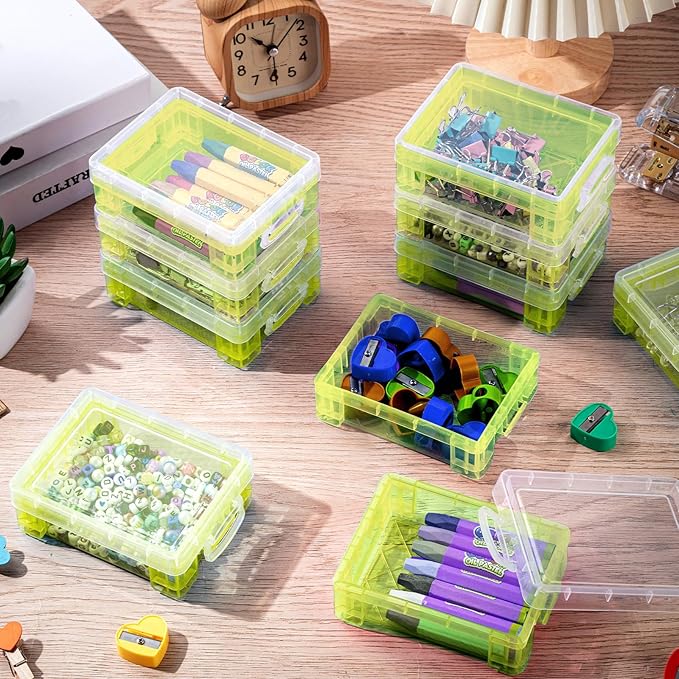 Suzile 25 Pcs Plastic Crayon Boxes with Snap Lids Crayon Storage Organizer Stackable Container Bulk Pencil Case for Pen Crafts Classroom Supplies(Green)