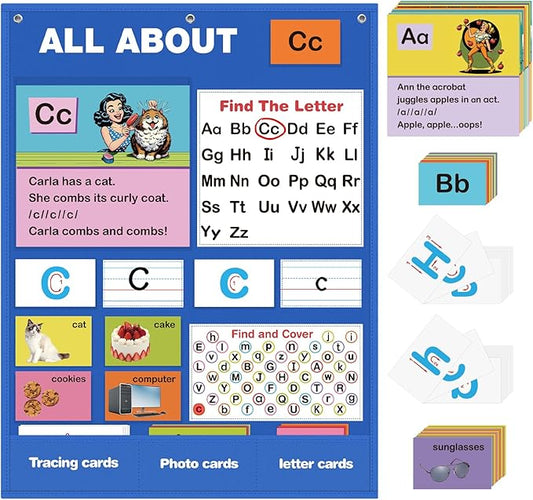 Alphabet Learning Pocket Chart, Alphabet Wall Chart for Toddlers 1-3, Handwriting Practice Letter Tracing Circle Time Learning Center for Classroom, Preschool Classroom Must Haves XL35x 27"