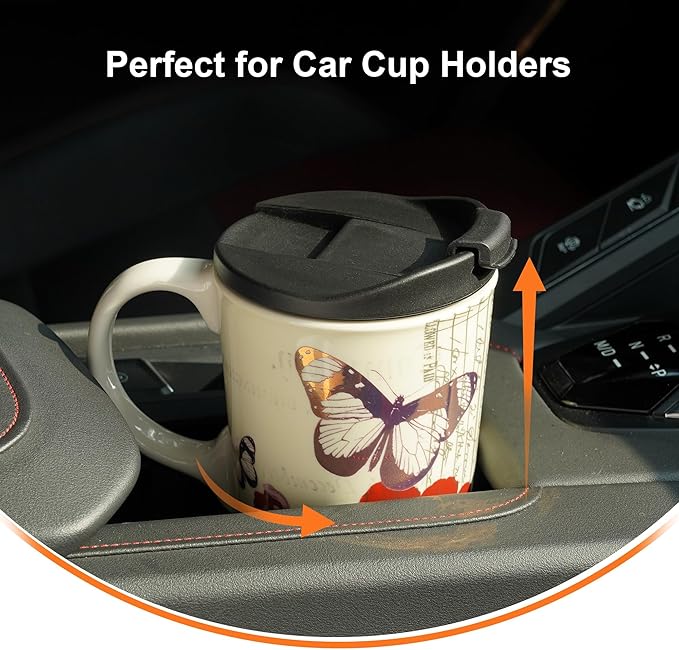 Topadorn 17 oz Ceramic Coffee Mug with Lid and Gift Box, Large Floral Coffee Cup with Handle, Porcelain Tea Mug for Women, Butterfly Design for Home Office