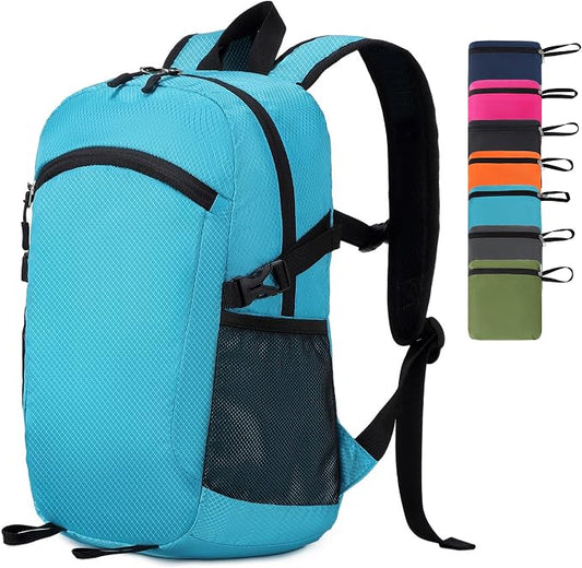 Lightweight Hiking Backpack 18L Packable Foldable Small Daypack Collapsible Travel Bag Water-Resistant for Adults (Blue)