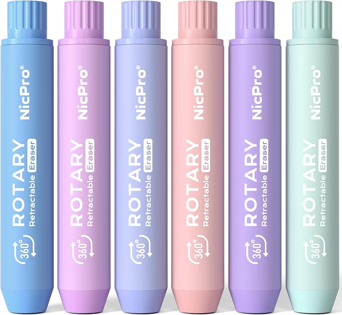 Nicpro 6 Pack Rotary Retractable Erasers, Soft TPE Rubber Twist Eraser