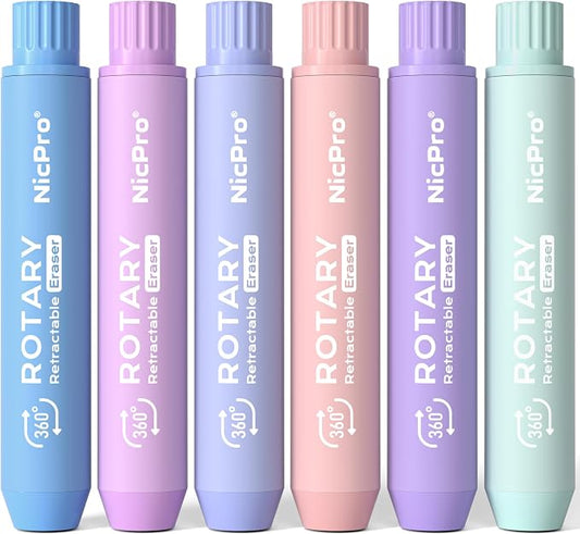 Nicpro 6 Pack Rotary Retractable Erasers, Soft TPE Rubber Twist Eraser