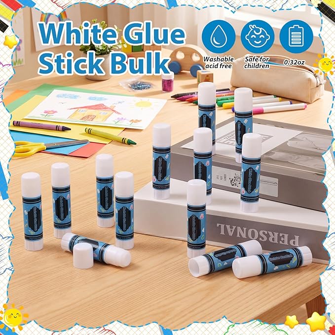 Zubebe 200 Pcs White Glue Stick Bulk Back to School Gifts First Day Sets 0.32 oz Washable Glue Stick for Crafts Home Classroom Prize Party Supplies Scrapbooking Crafting Supplies (Crayon)