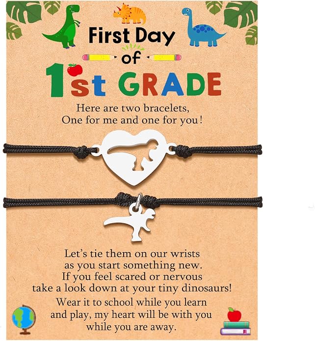 UNGENT THEM Back to School Bracelet Mother Son Dinosaur First Day of School Gifts for Boys Girls