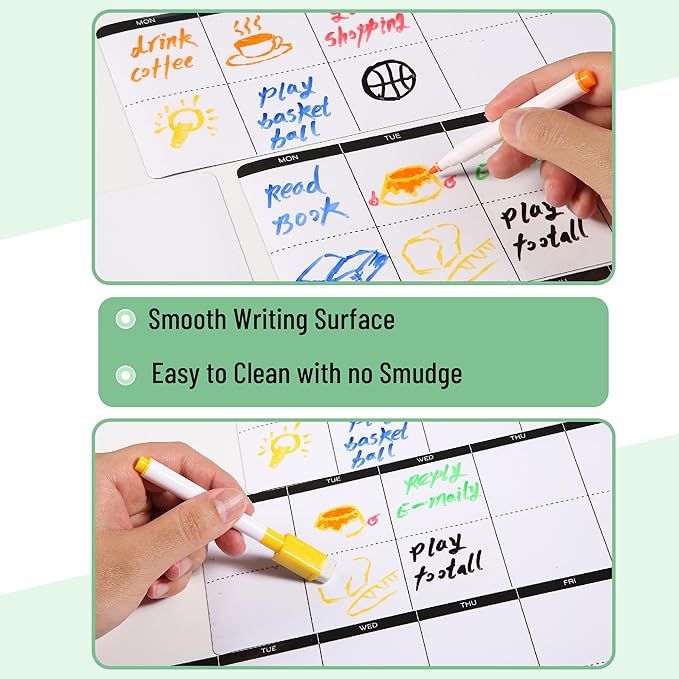 Mr. Pen- 4" x 12" Dry Erase Magnetic Weekly Planner for Fridge, 11 pcs, 4X Weekly Chore Chart, 6X Colorful Whiteboard Markers and 6" x 4" Magnetic Whiteboard Note