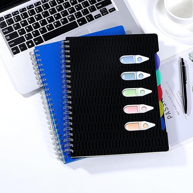 CAGIE 5 Subject Notebook with Dividers, A4 Spiral Notebook 8.5 x 11, 240 Pages Wide Ruled Notebook College Ruled, Large Hardcover Notebook for Note Taking for Work, School, Office, Black