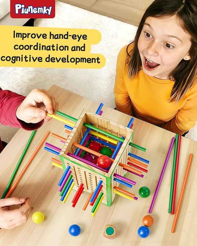 Montessori Toys Wooden Board Games for Kids 4-6, 42 Colorful Wooden Sticks Fine Motor Skills Toy for 3 4 5 6 Years Old, Math&Counting Learning Toy Family Games Travel Toys Gifts for Girls and Boys