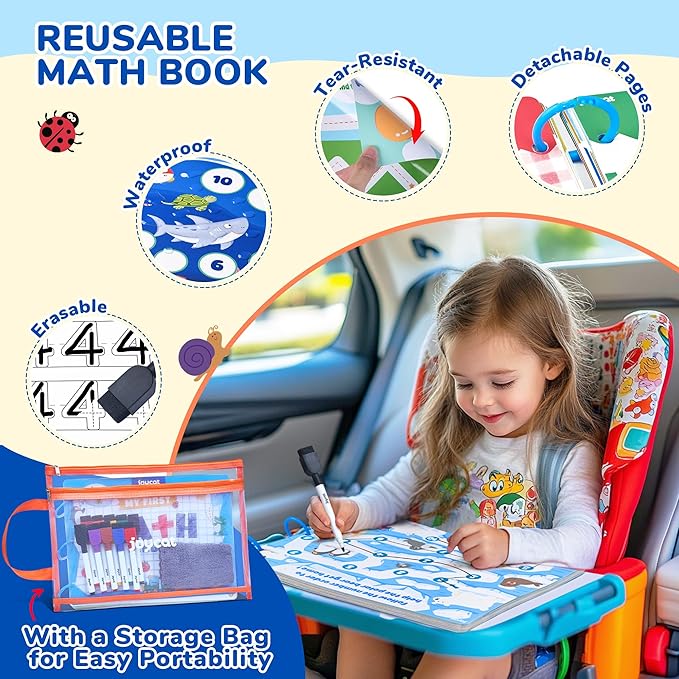 JoyCat Math Busy Book for Toddlers — Reusable Preschool Workbook with 10 Dry-Erase Markers, Number Tracing & Counting Activity Book for Kids Ages 3–8, Kindergarten Learning Activities, Travel-Ready