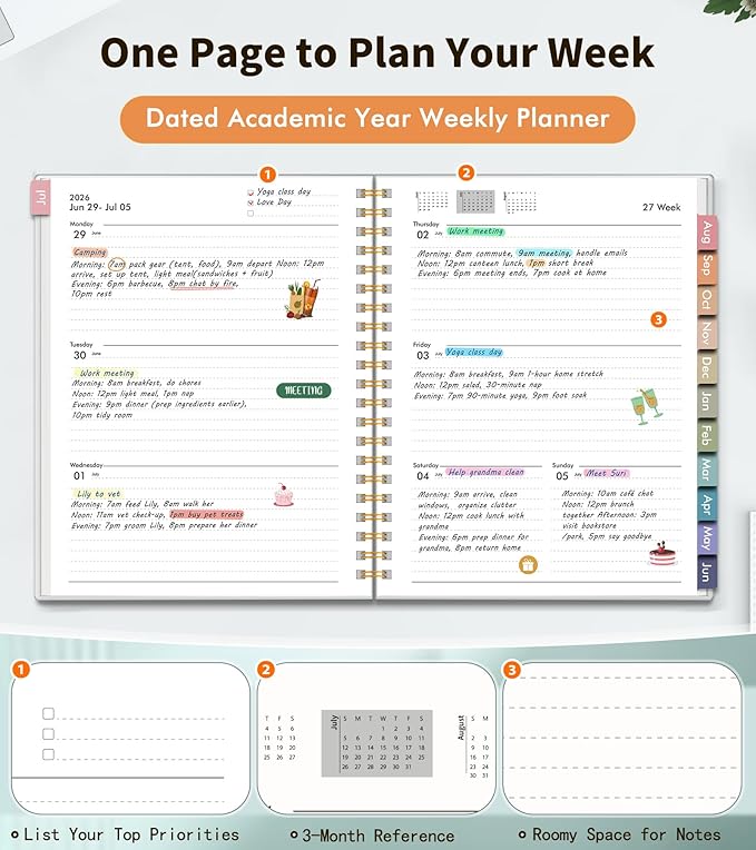 Academic Planner 2026-2027, Weekly and Monthly Calendar Planner from July 2026 - June 2027, 8.5" x 11" A4 Large Daily Agenda Book with Tabs, Flexible Cover, College School Organizer for Student Teacher, Aesthetic Leaf