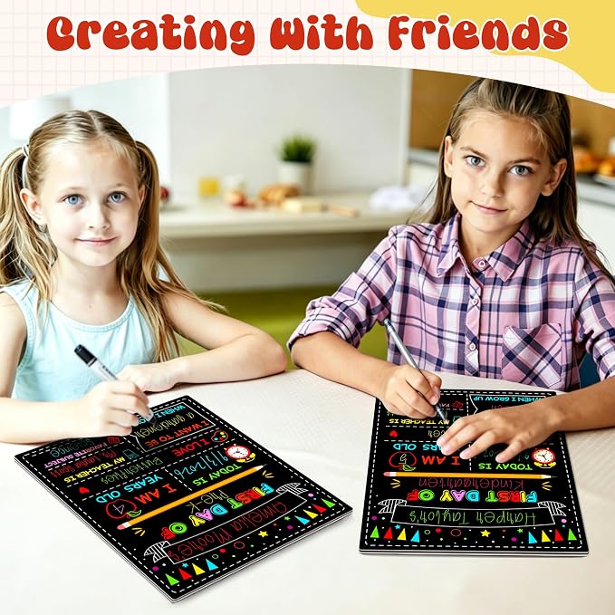 2PCS First Day of School Sign, Double-Sided 1st Last Day Chalkboard | 10 × 12 Inches, Reusable Pre-K Board, Easy to Clean Back to School Sign Board for Kids