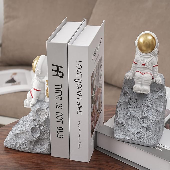 Astronaut Book Ends to Hold Books, Astronaut Decor, Space Themed Bedroom, Desktop, Bookcase Decor - Gifts for Space Lovers
