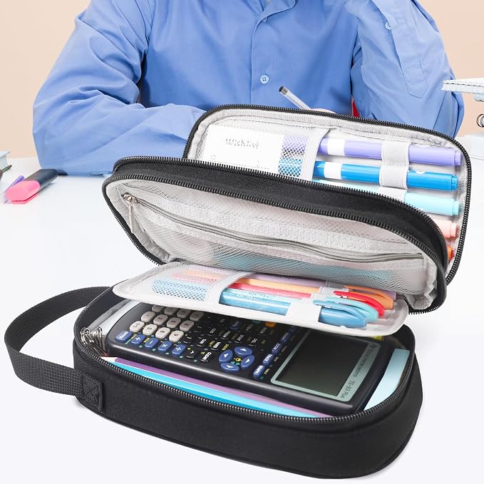 Pencil Case Large, High Capacity Canvas Big Pencil Pouch Organizer Holder | 5 Compartments Pockets Sturdy Zipper, Cute Pencil Case for School Office Student Teen