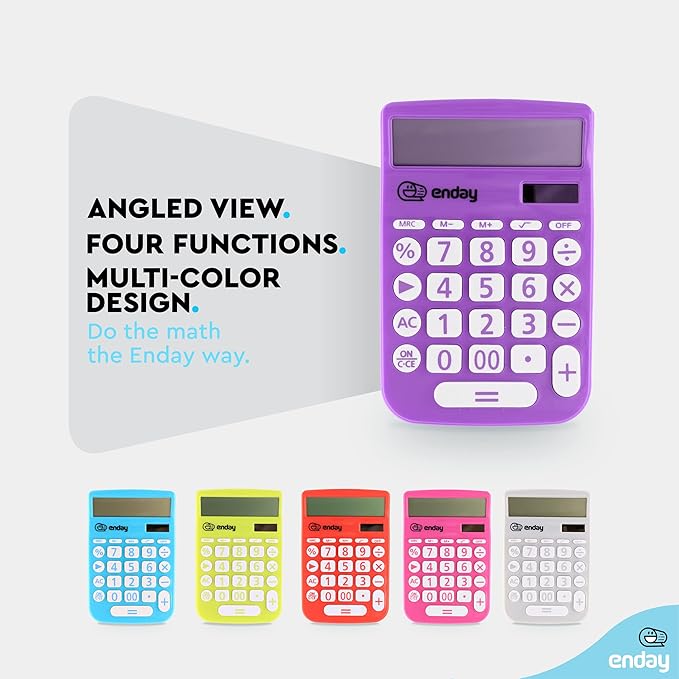 Enday Purple 12-Digit Solar Calculator - Large Display, Four Function, Perfect for Office & School