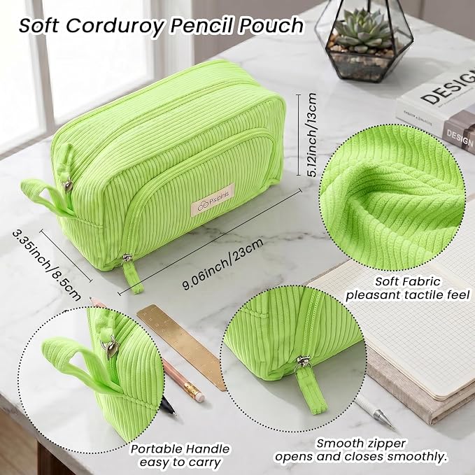 Large Pencil Case Pouch, Soft Corduroy Pen Bag with Zipper, Pencil Organizer, Cute Aesthetic School Supplies for Teen Girls Adults