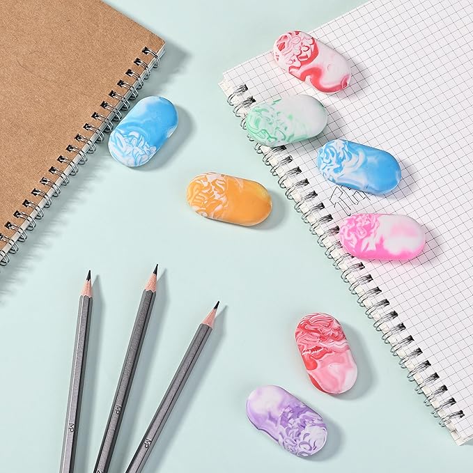 Mr. Pen- Marble Pencil Erasers, 12 Pack, 1" x 2", Soft Rubber Marble Pencil Erasers for School, Office, Art Sketching, Homework, Exams, Clean Smudge-Free Correction