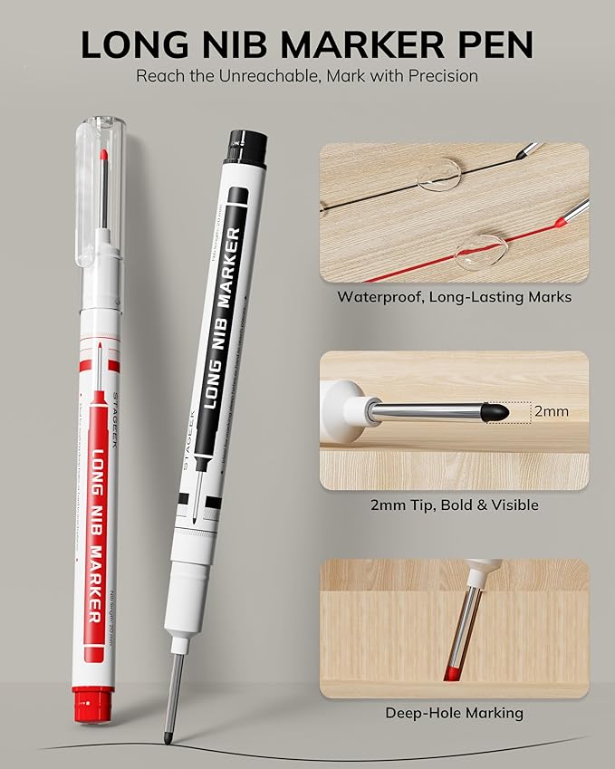 Carpenter Pencils with Sharpener, 2.8mm Mechanical Pencil Set with 26 Refills, Waterproof Deep Hole Long Nib Marker for Architect Marking, Heavy Duty Woodworking Tools for Construction Electricians