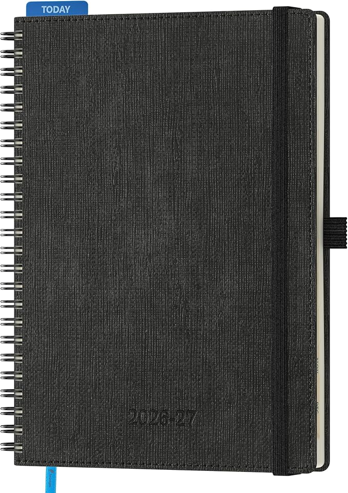 2026-2027 Planner, Daily Weekly Monthly Academic Planner, 18 Months Spiral Bound Agenda, 6.5"x 8.5", Vertical Layout, Calendar Planner, Vegan Leather Soft Cover, Black