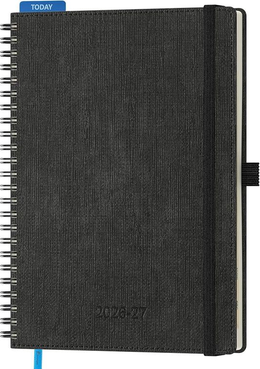 2026-2027 Planner, Daily Weekly Monthly Academic Planner, 18 Months Spiral Bound Agenda, 6.5"x 8.5", Vertical Layout, Calendar Planner, Vegan Leather Soft Cover, Black